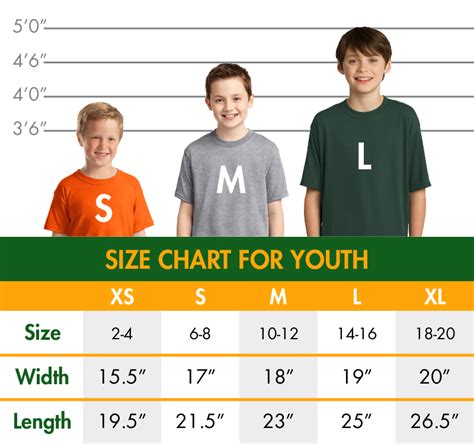 youth size chart for t shirts