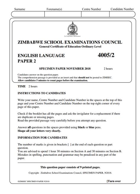 zimsec english paper 2 2004 answer sheet Reader