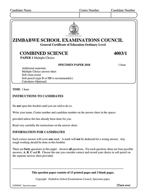 zimsec past exam papers with answers science Epub