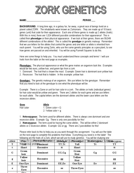 zork genetics worksheet answers PDF